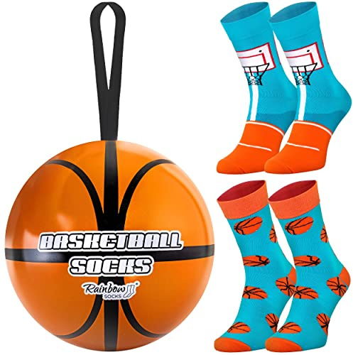 Rainbow Socks - Chaussettes de basket - Cadeau original, gadget de basket pour joueur de basket, fan de basket, entraîneur de jeux d'équipe, sports - 2 paires de chaussettes longues