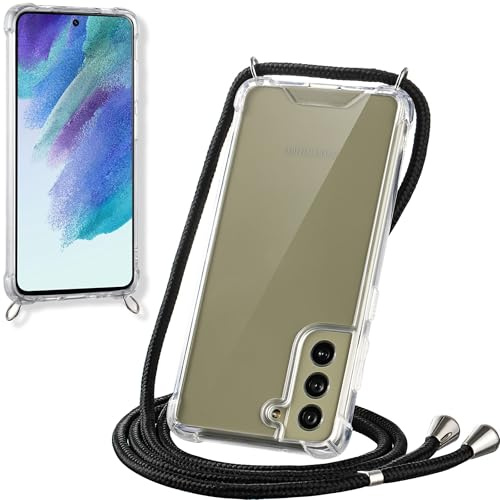 JProtect für Samsung Galaxy S21FE Hülle mit Band – Handyhülle zum Umhängen mit Band in Schwarz – Handykette Samsung Galaxy S21FE Kordel Hülle mit Kette/Schnur – Schützendes Case