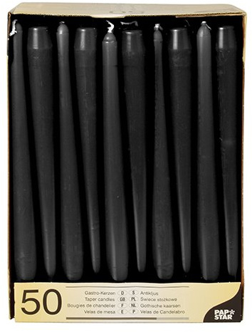 Papstar 50 Leuchterkerzen Ø 2,2 cm 25 cm schwarz Spitzkerzen