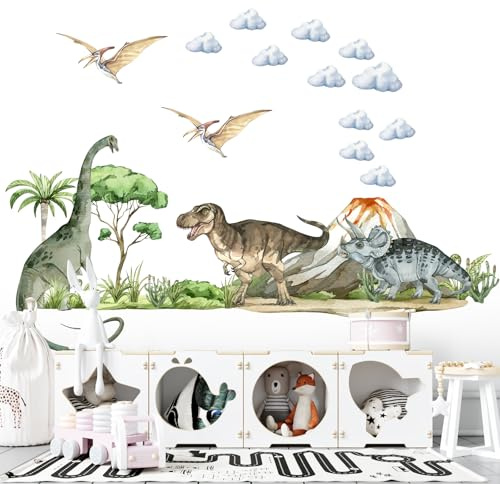 igibee Wandtattoo, XXL Dinosaurier Wandtattoos, Jurassic im Jungenzimmer, Dino Wandkunst, Kinder Wandsticker