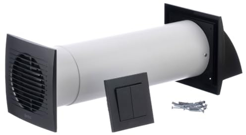 LIRAST 100mm Dezentrale Lüftungsanlage mit Wärmerückgewinnung - Wandlüfter mit Schalter - Lüftung mit Wärmerückgewinnung - Anthrazit Rekuperator mit Keramikwärmetauscher - Lufttauscher Wohnraumlüftung
