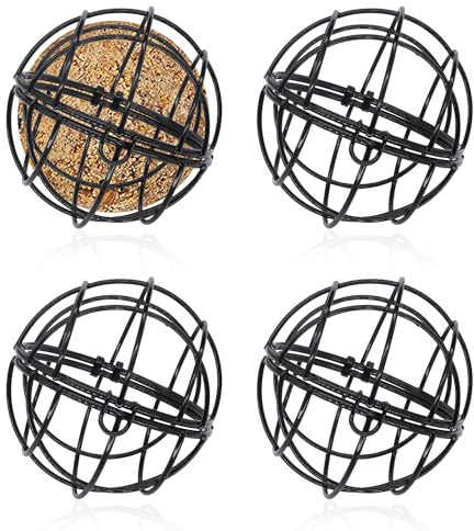 Lot de 4 mangeoires à oiseaux en métal à suspendre,Petites boules de graisse,Mangeoire sphérique à suspendre pour la maison, le jardin, la faune, les oiseaux, les moineaux, les rouge-gorge (noir)
