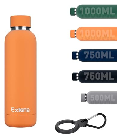 Exllena Borraccia Termica 500 ml - Bottiglia Termica Doppio Vuoto Mantenere Calore/Freddo - Senza BPA - 100% A Tenuta Stagna con Anello per Tote (Arancione)