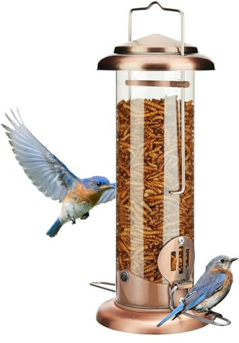 Kingsyard Vogelfutterstation zum Aufhängen für Blaumeisen im Freien – Metall-Mehlwurmröhre für Blaumeisen, Rotkehlchen, Zaunkönige und Meisen, Antikkupfer