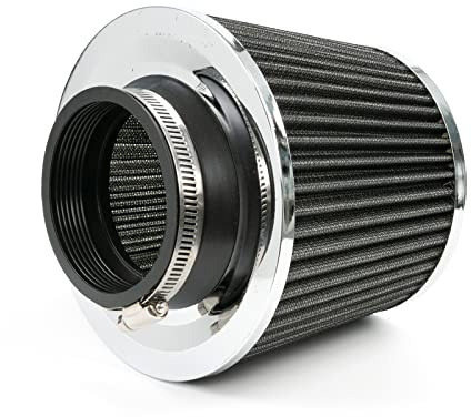 AUTOXBERT Sportluftfilter Auto Universal 3 Zoll 64-76mm Universal Luftfilter Auto Doppelschicht Stahl Filter Clamp Gummi Sportluftfilter Schwarz für Motorrad Scooter ATV Moped