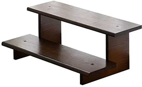 INKCOR Tassenhalter Tassenregal Aus Bambusholz, 2-stöckiges Kaffeebar-Organizer-Regal für Theke/Bauernhaus/Teehaus, Länge 40cm, Walnussfarbe