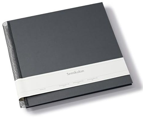 Semikolon 369988 Spiral Album Economy Large - 34,5x33,2 cm - Fotoalbum, 50 Seiten schwarz, Fotobuch, lava stone grau