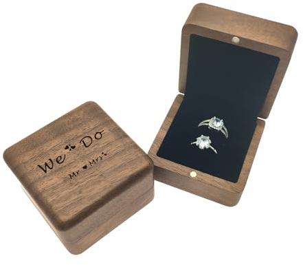 LXSINO Ringschatulle aus Holz, 2 Fächer, Schmuckring, Geschenkbox, Vintage-Stil, für Hochzeitszeremonie, Antrag, Verlobung