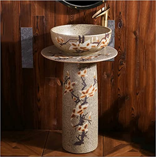 Vanity Unit with Basin,Bathroom Basin Sink with Full Pedestal, Pedestal Bathroom Sink Vessel Sink Combo Toilets Basins Handmade with Faucet and Drain Installation Hole, for Indoor