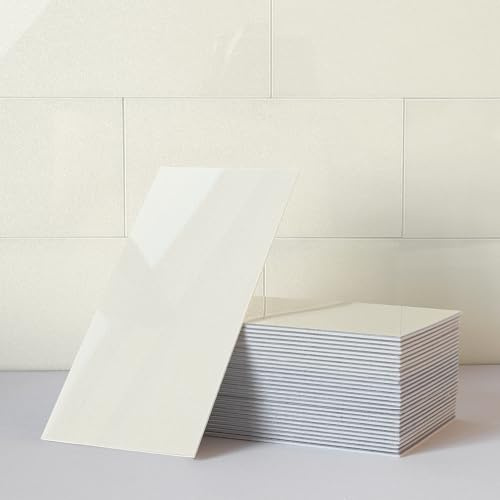 M MOFIT Metro Fiesen Selbstklebend Groß bBad,Fliesenaufkleber Wasserdicht Glasoptik Selbstklebende Wandfliesen Glänzend CM 10x20(Beige 23 Stücke)
