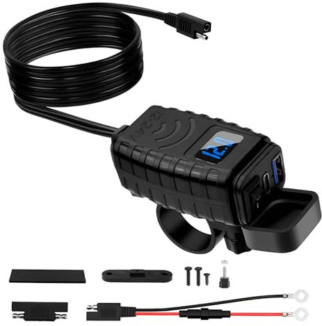 Thlevel Presa USB Caricabatteria Moto Impermeabile 18W QC3.0 30W PD Caricatore Adattatore a Ricarica Rapida con 10A Fusibile Interruttore e Voltmetro a LED per 12V 24V Camper Bicicletta da Montagna