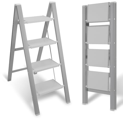 Yakimz Échelle Pliable à 4 marches avec Plateforme antidérapante - Aluminium léger et Portable - pour la Maison, Le Bureau, l'étagère de Rangement Portable - Charge maximale : 150 kg