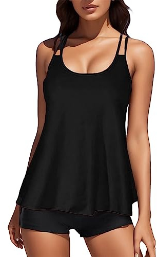 Maillot de bain pour femme avec débardeur fluide deux pièces avec short pour garçon, haut ventre, maillot de bain, maillots de bain, tankinis, short de bain long, short de bain, maillot de bain rétro