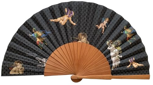 Abanico Español Perseo - Madera y Algodón - 23 cm - Estuche y Funda de Yute - Accesorio de Moda - Hecho a Mano en España - Eventos y Regalos - Colección Fansofart - Tusitala Barcelona