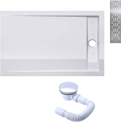 doporro Piatto Doccia con Piletta 80x140x5cm, Piatto Doccia Rettangolare in Acrilico incl. Piletta di Scarico (AL01) Xetro04W, Bianco