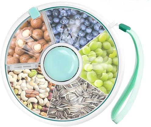 FOGARI Snack Box Spinner con Tapa - Snack Spinner, Ontenedor de Aperitivos para Niños, Caja de Merienda Giratoria con Dispensador de 5 Compartimentos para Snack Fruta Seca Galleta (Verde)