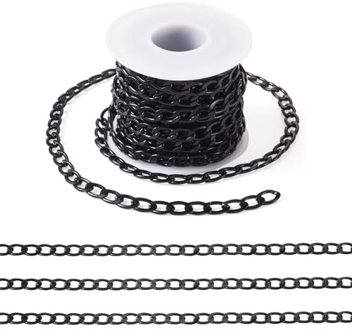Craftdady Catene barbazzale in alluminio nero da 5 m, a maglie sfaccettate, non saldate, con bobina, per braccialetti fai da te, collane, gioielli, borse