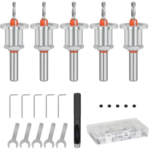 SUPAWAY Set di 5 pezzi svasatori per perforazione 8mm Punte con svasatore Trapano a svasatura regolabile Smusso HSS svasatore punta da trapano per legno con chiave e viti (2,8/3,0/3,2/3,5/4,0 mm)