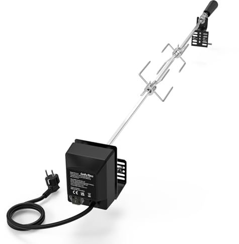 onlyfire Universel Barbecue Rôtisserie Set pour la Plupart des Barbecues à Gaz 2-4 Brûleurs, avec 2 Fourchettes à Viande, Moteur 220V - 240V, Tige de Broche Carrée Réglable 81,28cm-106,68cm