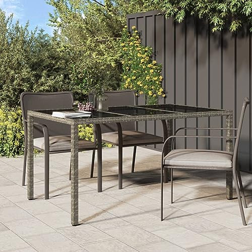 Juroupi Gartentisch Terrassentisch Wetterfest Lounge Tisch Outdoor BalkonhäNgetisch 150x90x75 cm Hartglas und Poly Rattan Grau