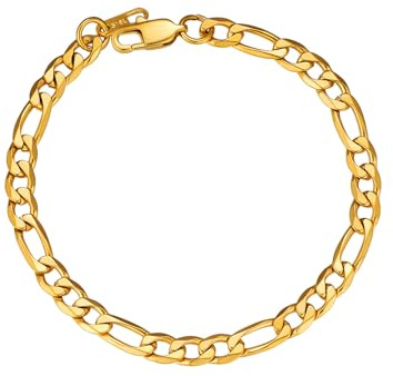 ChainsPro Figaro Armband für Herren und Damen 6/9/13mm Breit Armkette Edelstahl Gliederarmband Modeschmuck Silber/Schwarz/Vergoldet Farbe 19/21cm