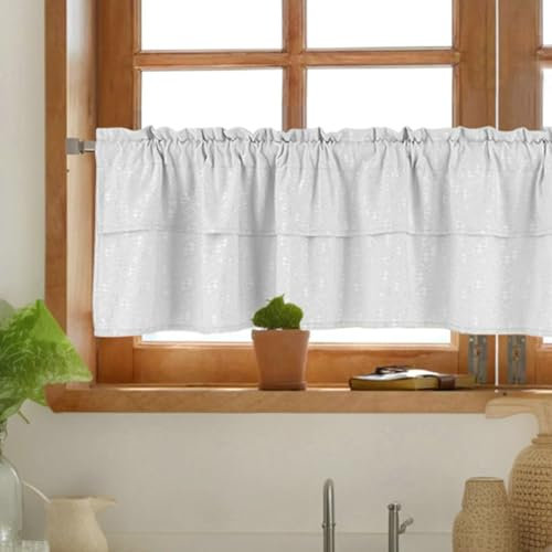 Bishilin Vorhänge Kurz Fenster, Scheibengardinen Bistrogardine Blickdicht Jacquard Einfarbig Küchengardinen Leinenoptik 137x61CM Weiß, 1 Stück