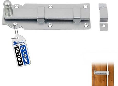 GeZu Impex Perno de Bloqueo con Mango Plano 100 x 45 mm Juego of 2 | Galvanizado Cerradura Exterior para Baño