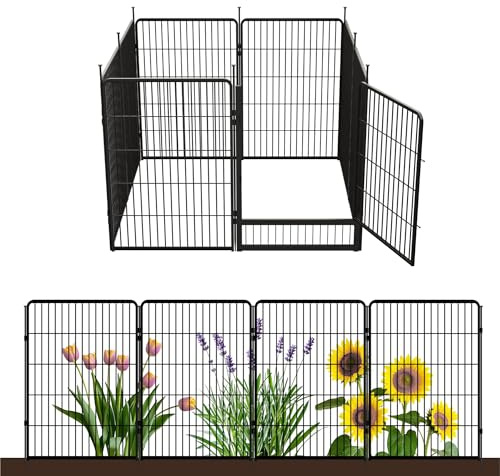 Decorative Garden Fence with Gate 100 cm(H) x 5.4 m(L) 8 Panels, Heavy Duty Metal Animal Barrier Fence for Yard, Flower Bed Fencing, Garden Border Fences, Easy Set Up, Black