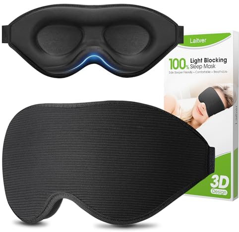 100% Blackout Sleep Mask for Women Men- Laitver Perfect Eye Sleeping Mask for Side Sleeper, Zero Eye Pressure, 3D Cutout Eyeball Movement Friendly, Ultra Soft & Comfortable Blindfold for Travel/Nap