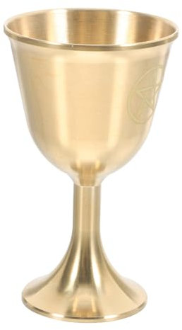 GLEAVI Copa De Latón Macizo Pentagrama Grande, Cáliz Para Rituales y Ofrendas De Agua, Copa De Vino Medieval Para Altar Esotérico