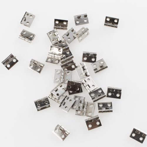 Set di 20 mini cerniere placcate in ottone, con viti, perfette per case delle bambole e scatole di gioielli fai da te (argento)