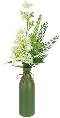 Flair Flower Fiori artificiali, composizione in ortensia, ramo di felce, in vaso verde, 50 cm, bianco