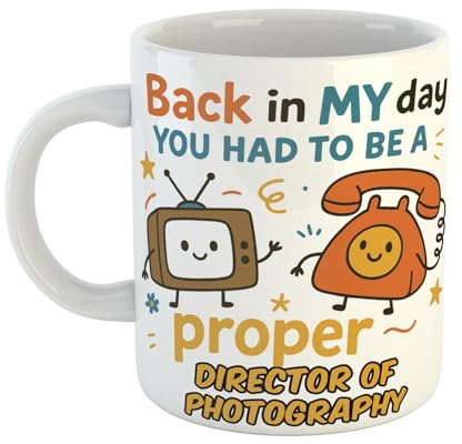Just The Shirt 11oz Back in My Day Proper Director of Photography Mug – White Ceramic Cup with Humorous Retro Cartoon Print, UK Printed