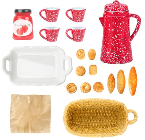 Wichtel Zubehör 1/12 Miniatur Zubehör Puppenhaus Zubehör Miniatur Vintage Porzellan Kaffee Teeservice Geschirr Brotset Kekse Wichtel Geschirr für Deko Puppenhaus Weihnachten