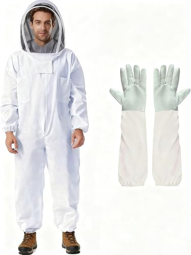 TINMAGI Mono de Apicultor para Apicultores, Mono de Apicultura Ropa con Velo Capucha Guantes, Traje de Apicultor Profesional, Traje Protector para Completo, Traje Apicultor para Hombres Mujeres, XXL