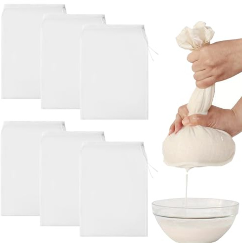 6Pcs Cheesecloth Drawstring Bags, 20 x 30cm Reusable Juice Strainer Cloth, Washable Fine Mesh Straining Bag, Cheese Cloths for Cooking, Jam Making, Yogurt, Nut Milk, Coffee, Food Straining