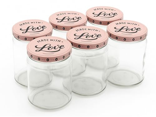 Blumixx Einmachgläser mit Schraubdeckel 12er Pack Einmachglas mit Deckel „Made with Love“ in Rosa Schwarz - 540ml Fassungsvermögen - Ideal für Erntezeit, Konservierung & stilvolle Aufbewahrung
