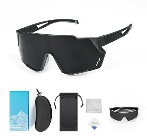 Sportsonnenbrille Polarisierte Fahrradbrille Ultraleicht Verstellbare Nasenpads UV400-Schutz Wind- und sandbeständig Geeignet für Männer Frauen Sonnenschutz Radfahren Angeln Outdoor-Sportarten Schwarz