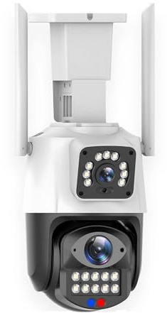 KVBRUI Telecamera IP con Doppia Lente 6MP 3K 4G Sim e Doppio Schermo 2.4G/5.8 Wi-Fi PTZ for Esterni con rilevamento Umano e Protezione di Sicurezza CCTV(US Plug_6MP 4G 128G Card)