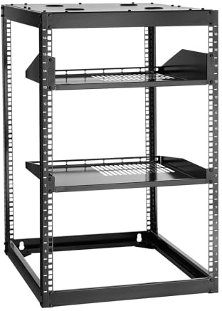 VEVOR Rack de Serveur à Cadre Ouvert 16U Support de Réseau Autoportant ou Mural, Profondeur 585 mm, avec Étagères Ventilées, Matériel de Montage, pour Équipements Réseau Informatique et Audiovisuel