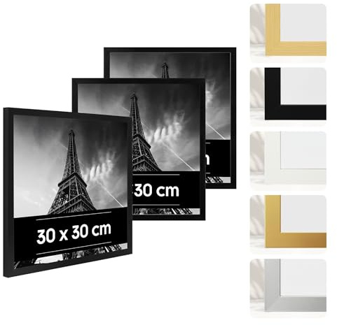 Estancia 3er-Pack Schwarze Bilderrahmen aus Kunststoff, 30x30 cm – 30 x 30 cm Rahmen mit Bruchsicherem Acrylglas – Moderner Fotorahmen für Wände und Tische