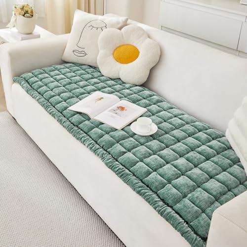 AEEISHOMEREFORM Chenille Sofaüberwurf rutschfest & extra dick, maschinenwaschbar – Sofaschoner für Hunde & Katzen, bleibt an Ort und Stelle (Grün, 70x210cm)