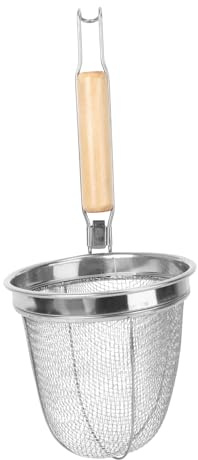 DOITOOL Passoire En Maille Acier Inoxydable 30 Cm Poignée En Bois Résistante Haute Température La Cuisine Cuisson Nouilles Friture Panier-filtre Pratique Accroche Pot