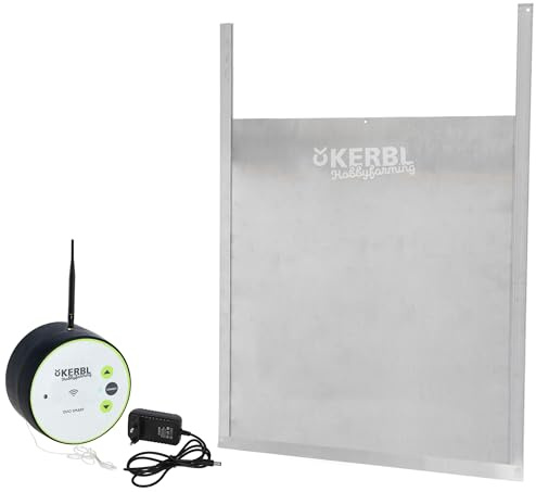Kerbl Hobbyfarming Steuerung Duo Smart inkl. Schiebetür 70580, 430mmx400mm, Größe L, Hühnerklappe, grau/grün, Bedienung über App