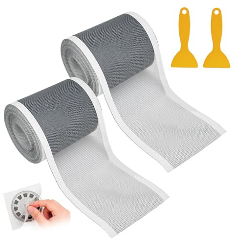 Rzspher 10cm x 10m Selbstklebend Abflusssieb Dusche 2 Rollen | Duschabfluss Mesh Aufkleber, Haarsieb Duschrinne mit Plastikspatel, Abfluss Haarfänger Einweg für Küchen Bad und Balkon