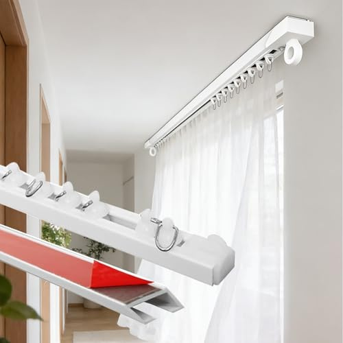 Pista de Cortina de Techo, Montaje en Pared de Techo 150cm 160cm 140cm 240cm 300cm Rieles para Cortina Fáciles de Instalar para Salon Sala Cocina y Oficina(1.5m)