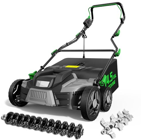 TIECTOWN 2026 Upgrade 16-Inch 15.5A Electric Dethatcher & Scarifier, Green