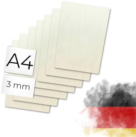 Sperrholz Birke 3mm - Premium Holzplatten für Lasercut, Gravur, Basteln, glatte Oberfläche, ideal für Modellbau, Brandmalerei und DIY-Projekte - von Genisys : A4 7x