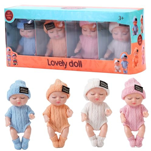 Sjfbebsy 4 Stück Mini-Babypuppen, 10, 2 cm, realistische schlafende kleine Babypuppen mit Kleidung, 4-farbige bewegliche Gelenke, kleine Puppe für Mädchen, einfarbige Kleidung