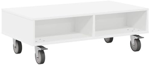 KPWENFBSL Beistelltisch mit Rollen Weiß 90x50x30 cm - Mobiler Couchtisch aus Holzwerkstoff mit Stauraum - Flacher Kaffeetisch für Wohnzimmer und Schlafzimmer